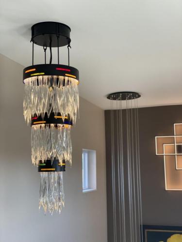3 Tiered Diamond Chandelier with Stained Glass Accents